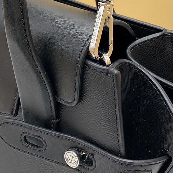 MICHAEL KORS Carmen Medium Flap Saffiano Leather Belted Satchel Black color - Picture 6 of 16